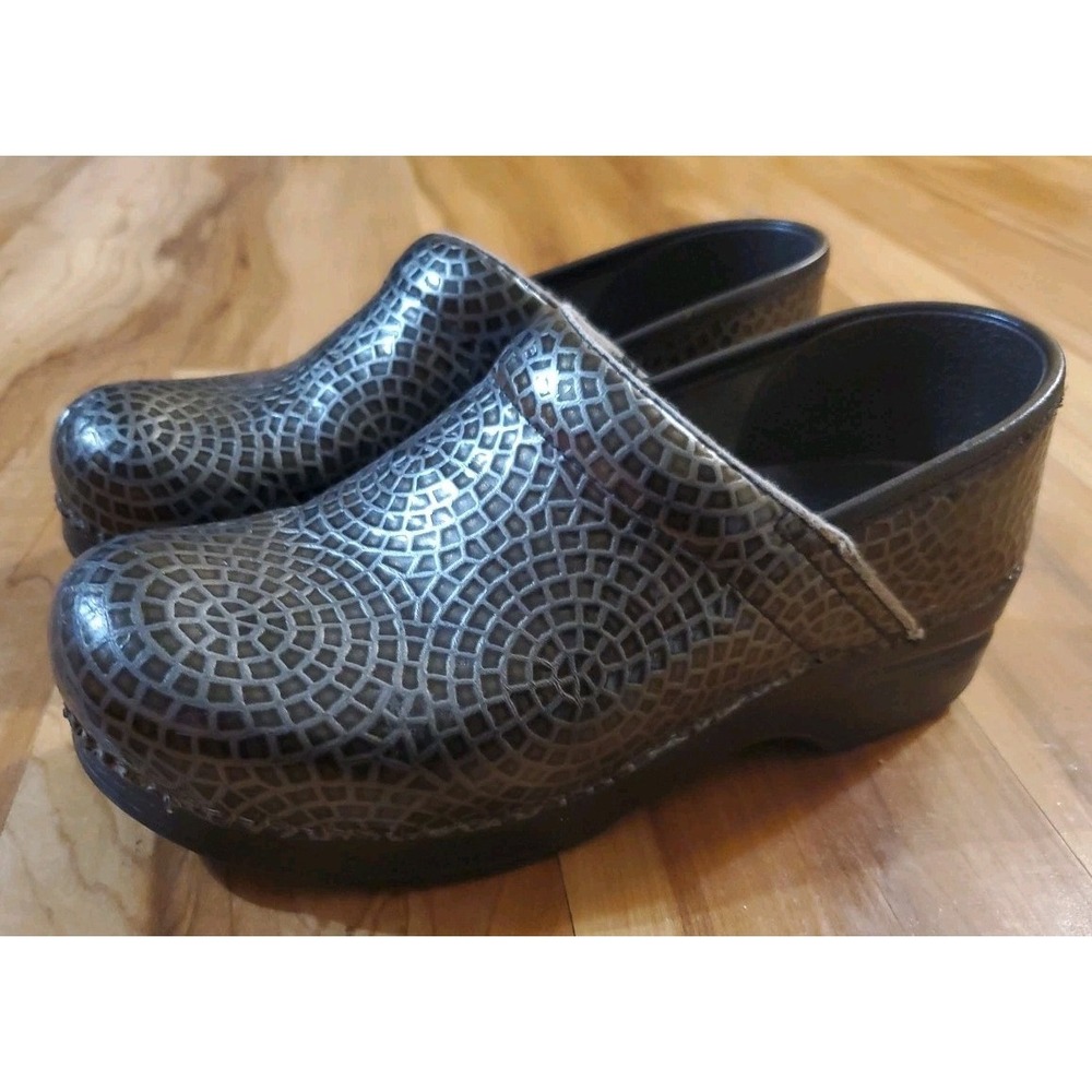 Dansko Women Professional Pro Clogs Nursing Black Silver Shoes Size 38 US 7.5/8